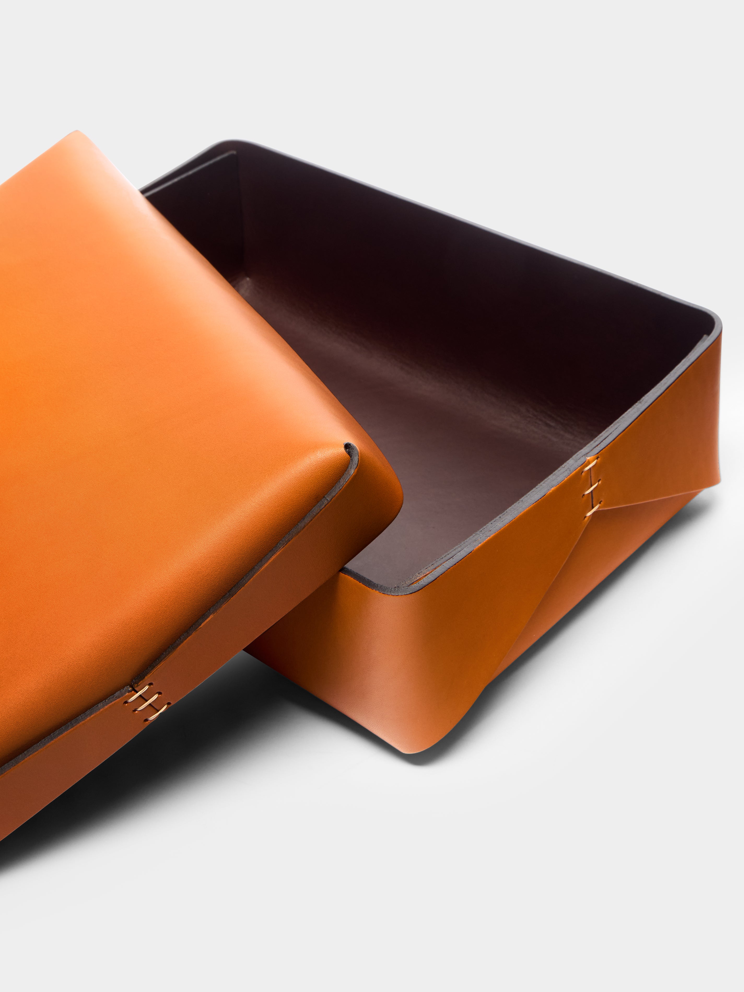 Brown Leather Large Rectangular Box with Lid by Oscar Maschera | ABASK
