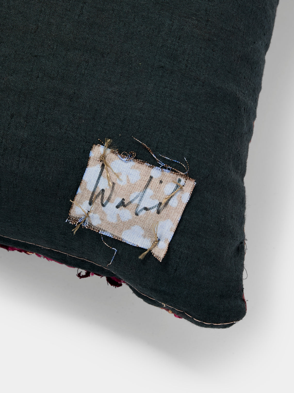 By Walid - 19th-Century Ottoman Sirma Embroidery Linen and Damask Pillow (21in/54cm) - Multiple - ABASK