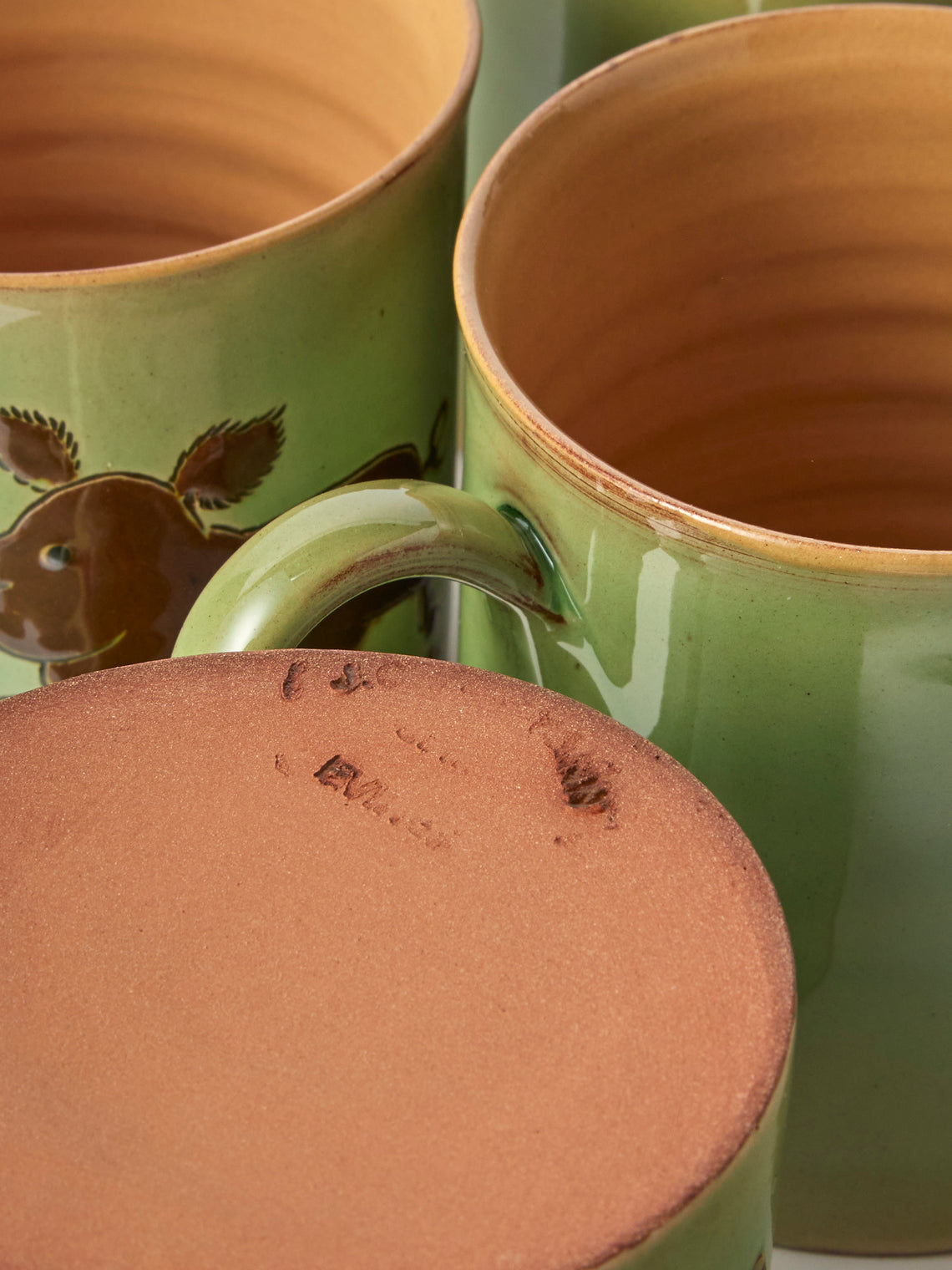 Poterie d’Évires - Animals Hand-Painted Ceramic Mugs (Set of 4) - Green - ABASK