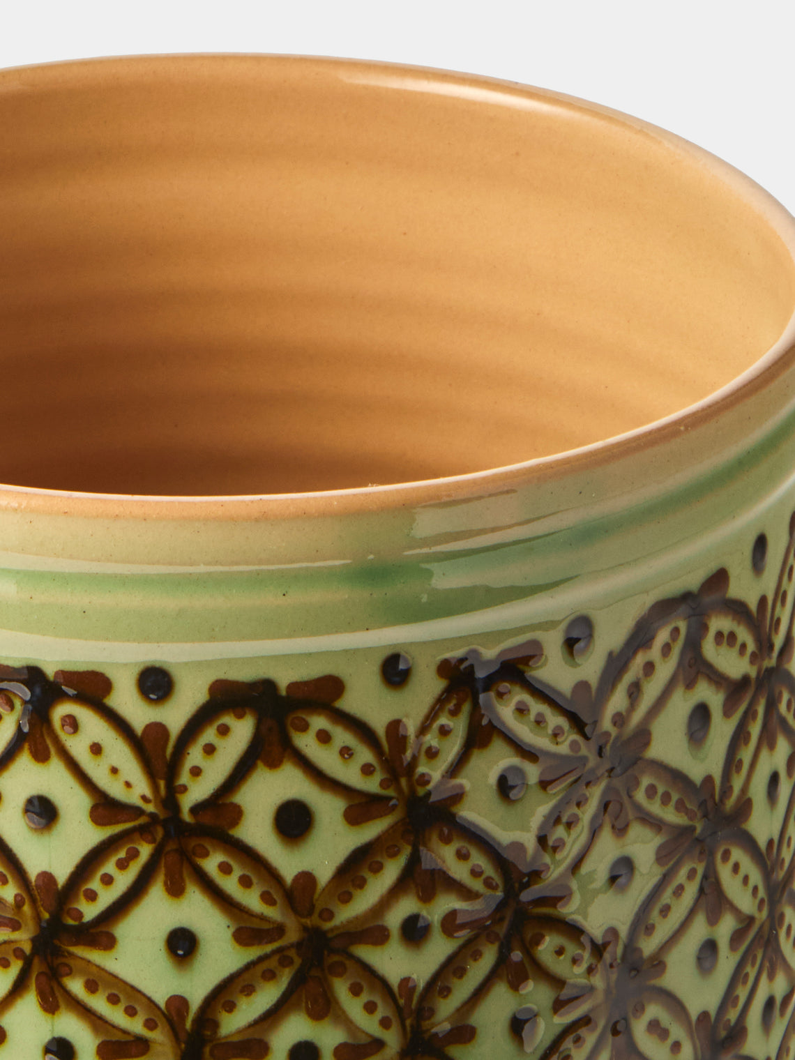 Poterie d’Évires - Geometric Hand-Painted Ceramic Utensil Pot - Green - ABASK