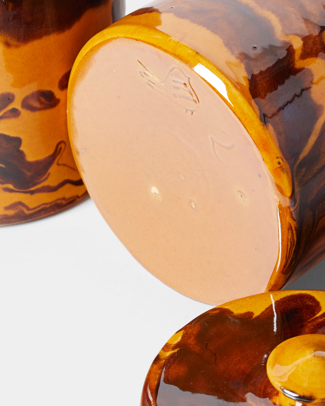 Poterie de Cliousclat - Hand-Marbled Slipware Lidded Pots (Set of 2) - Yellow - ABASK