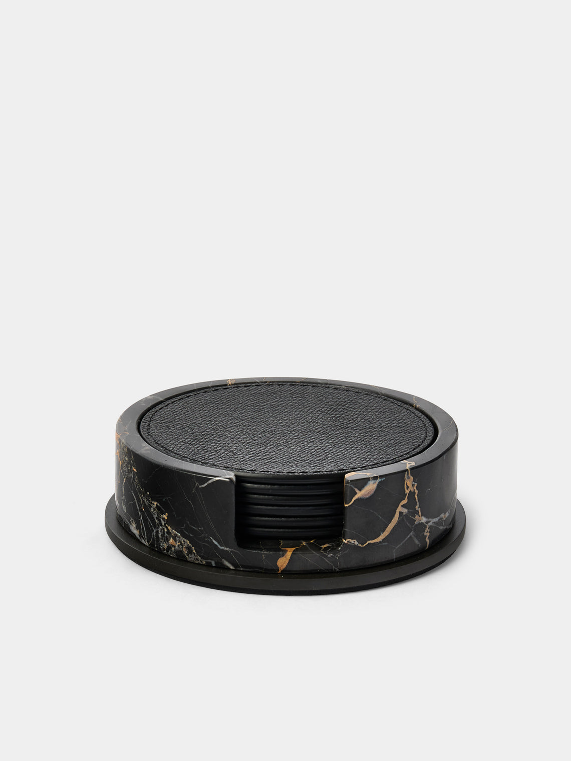 Giobagnara - | Set of 6 | Positano Marble Coasters with Holder - Black - ABASK - 