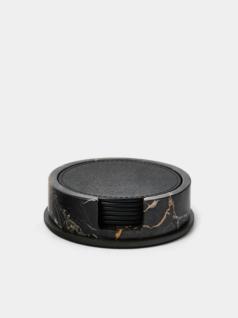 Giobagnara - | Set of 6 | Positano Marble Coasters with Holder - Black - ABASK - 