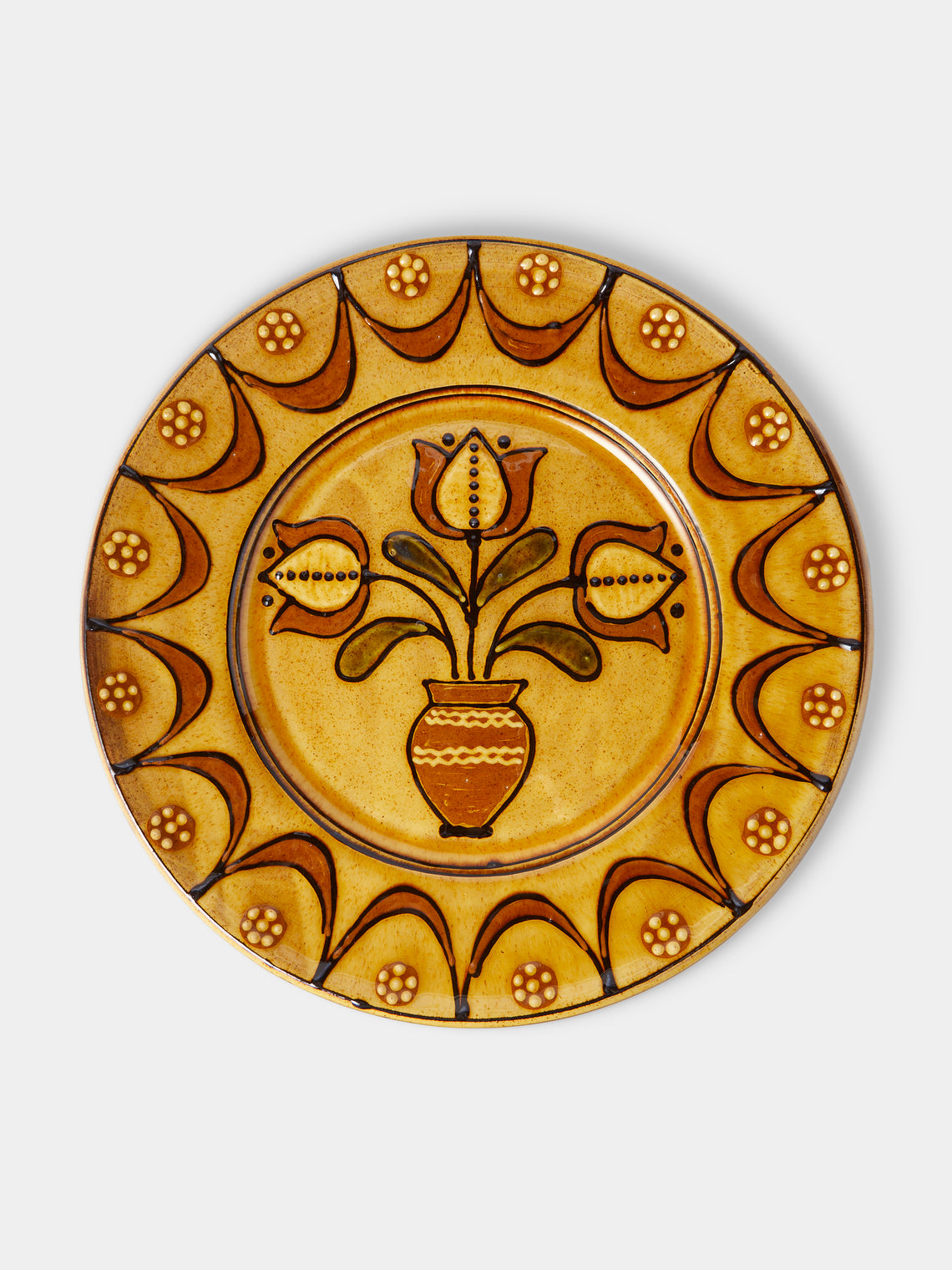 Fitch & McAndrew - Tulips Slipware Serving Plate (12.8in/32.5cm) - Yellow - ABASK - 