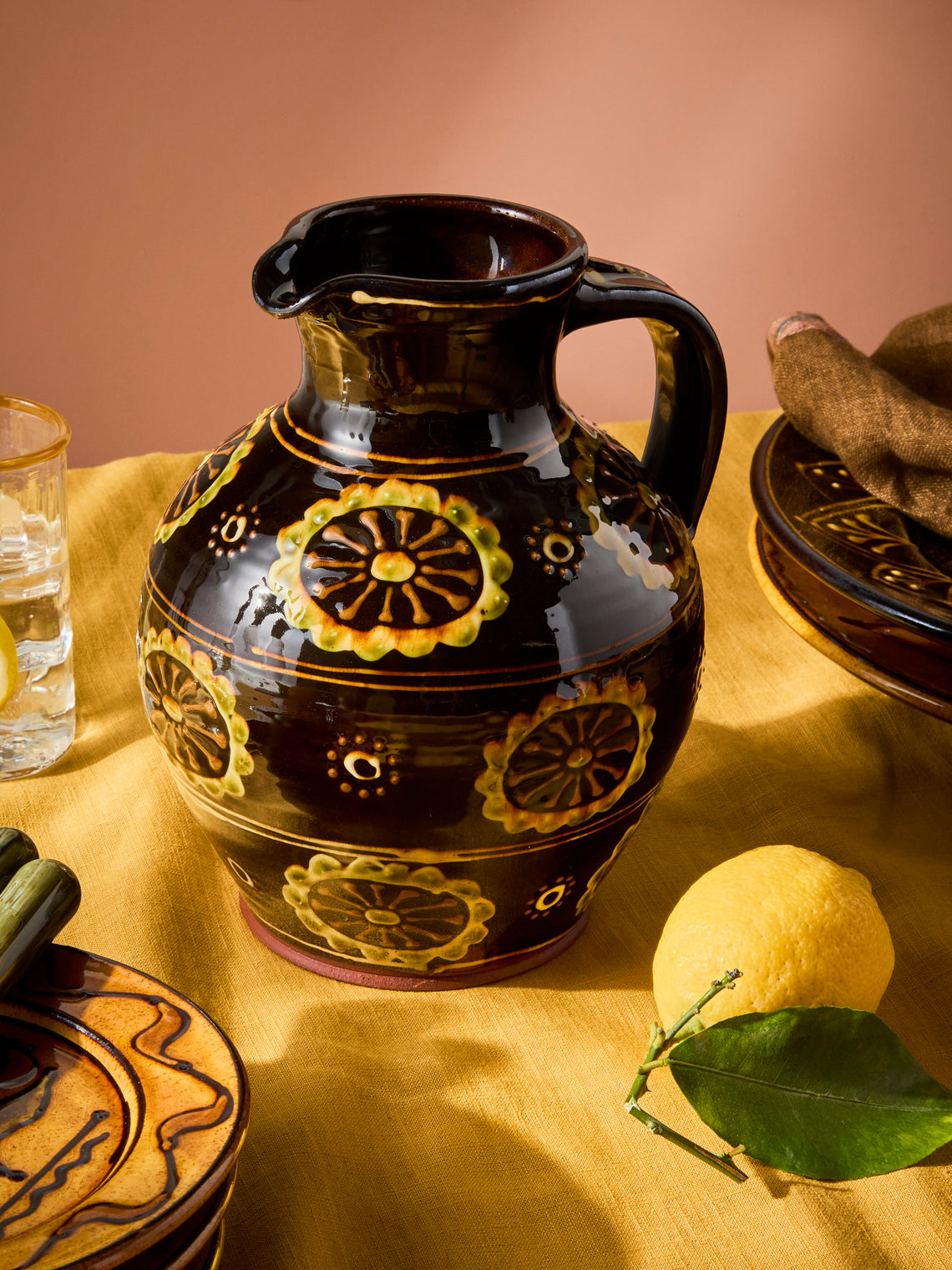 Fitch & McAndrew - Trail Flower Heads Slipware Jug - Black - ABASK
