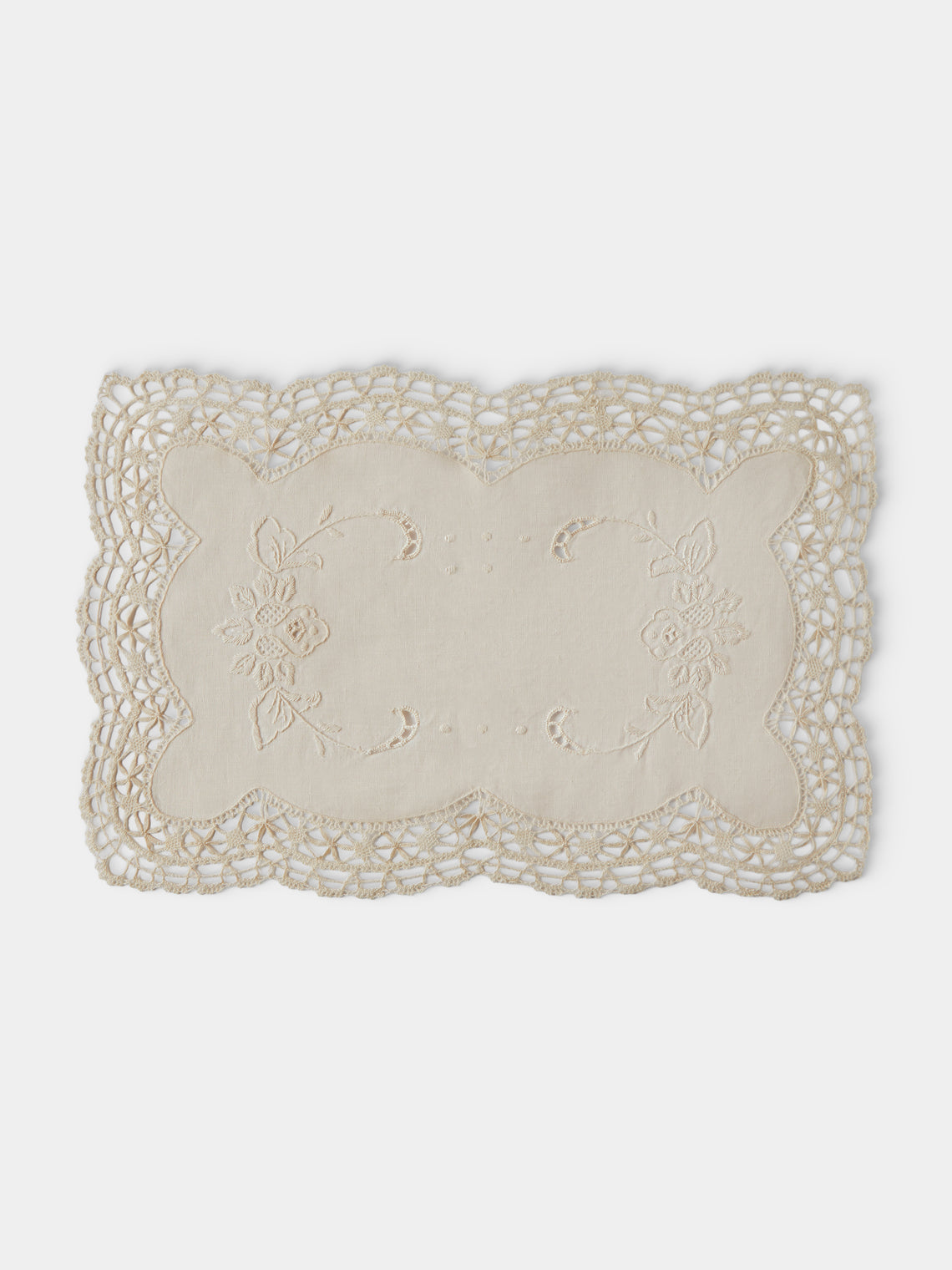 Rolane du Dreuih Creations - Lacework Linen Small Oblong Placemats (Set of 4) - Cream - ABASK - 