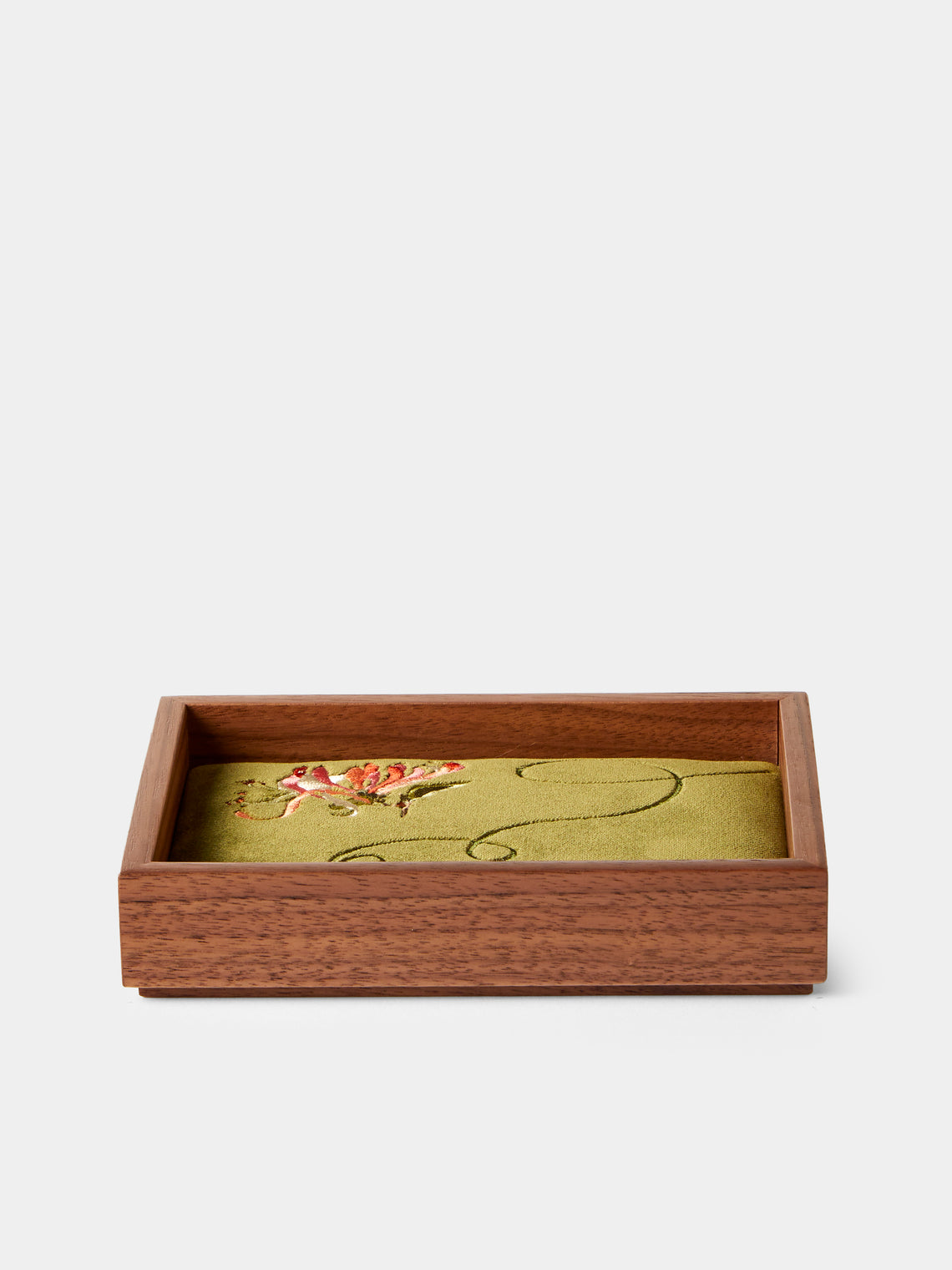 Uncommon Ancestor - Floriography Honeysuckle Embroidered Velvet Jewelry Tray (6.5in/17cm) - Green - ABASK