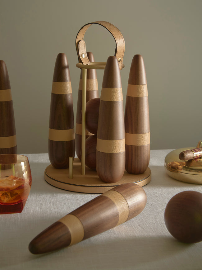Pinetti - Leather and Walnut Bowling Set - Beige - ABASK