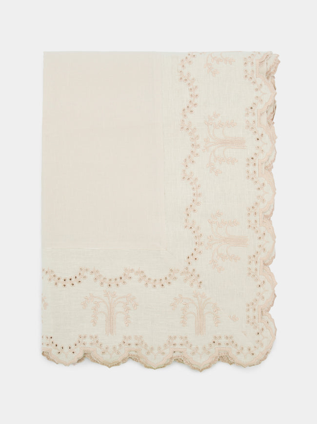 Borgo delle Tovaglie - Eden Embroidered Linen Rectangular Tablecloth - Natural - ABASK - 