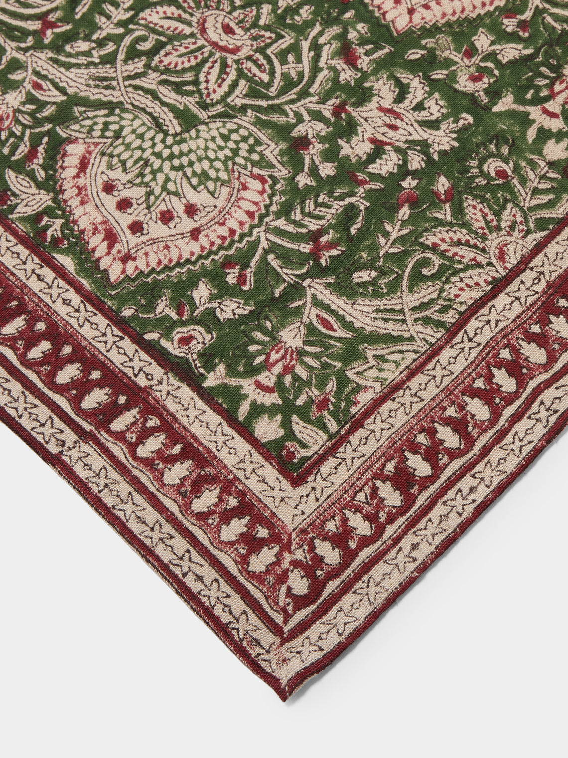 Chamois - Cypress Block-Printed Linen Placemats (Set of 4) - Green - ABASK