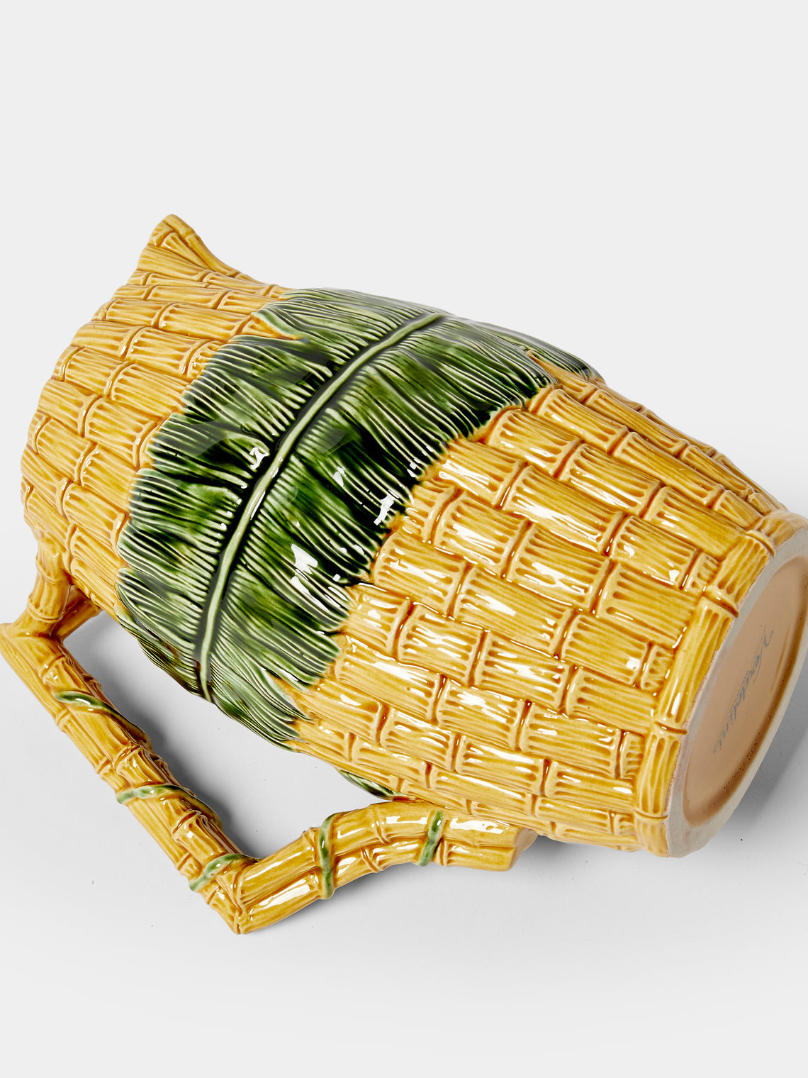 Verdolini - Bamboo and Fern Hand-Painted Majolica Ceramic Pitcher - Yellow - ABASK