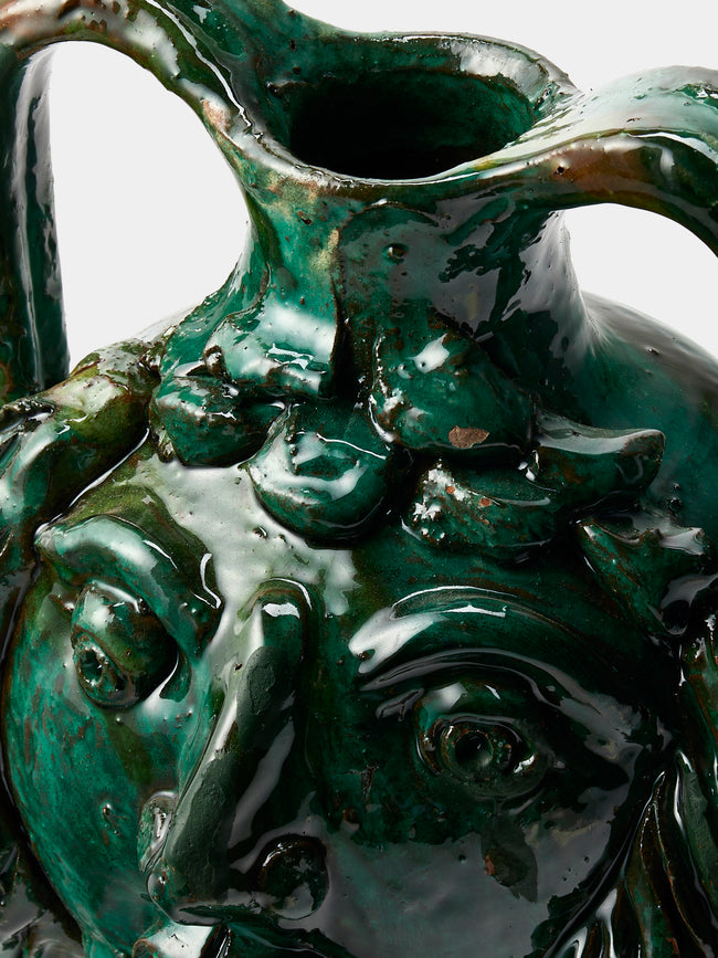 Antique and Vintage - 1990s Condurso Face Ceramic Vessel (10in/25cm) - Green - ABASK