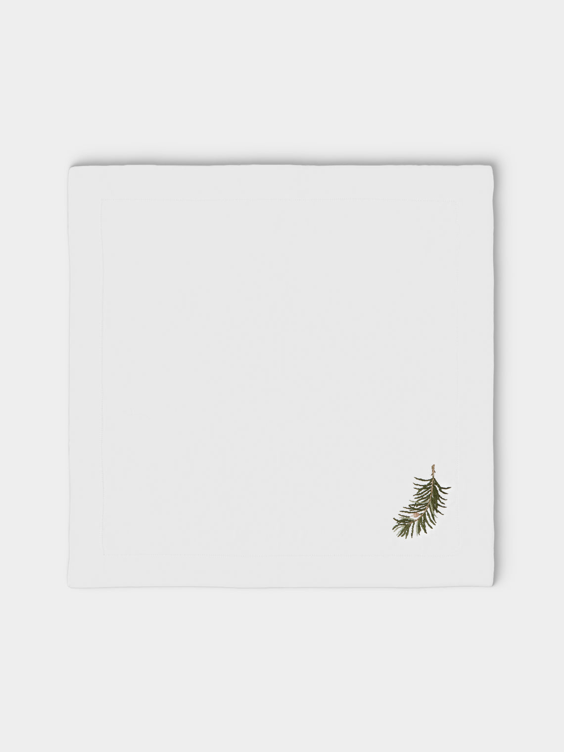 ERI Textiles - | Set of 4 | Christmas Branch Hand-Embroidered Linen Napkins - White - ABASK