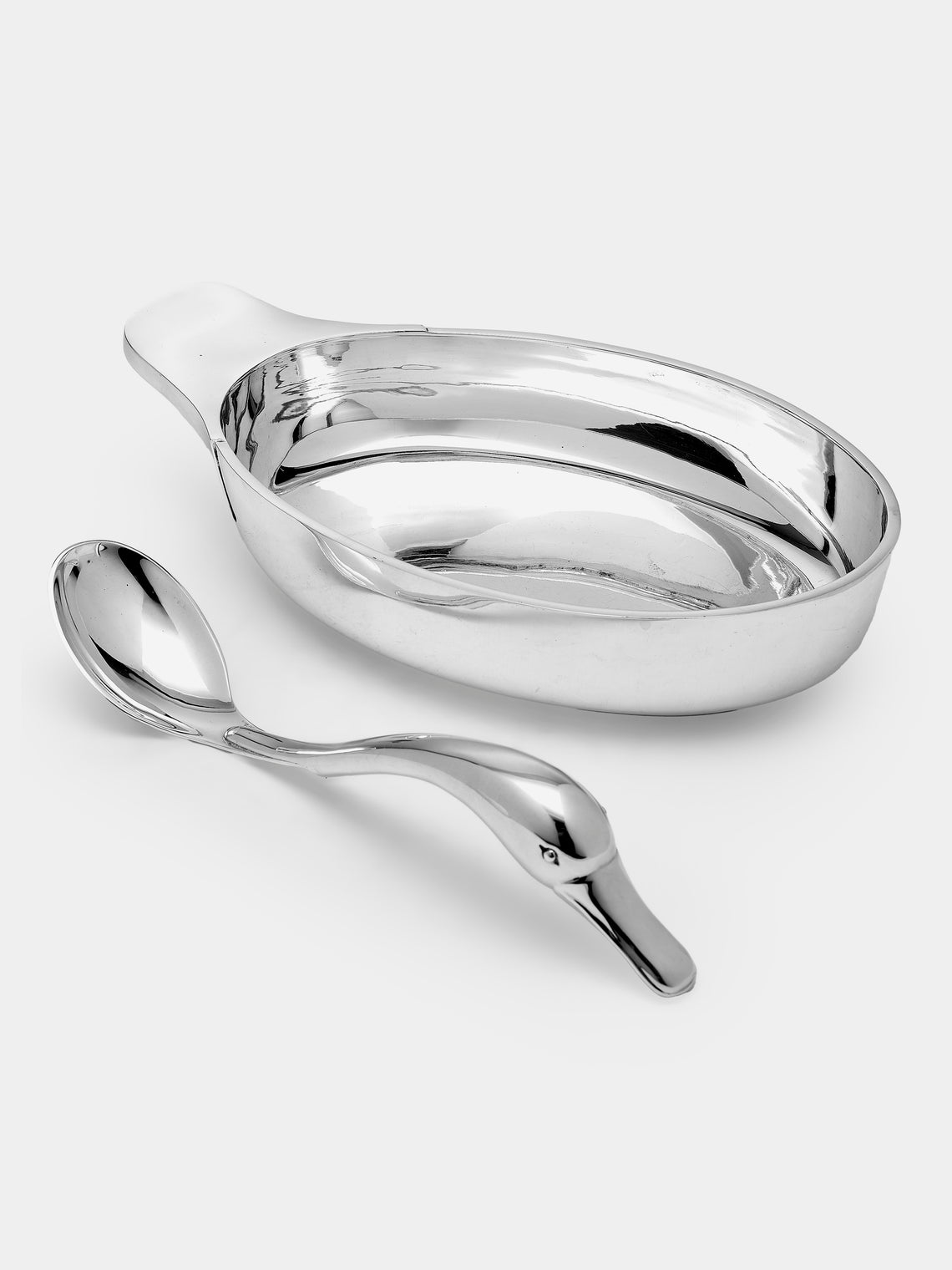 Antique and Vintage - 1940s Cesa Solid Silver Duck Serving Dish and Spoon - Silver - ABASK