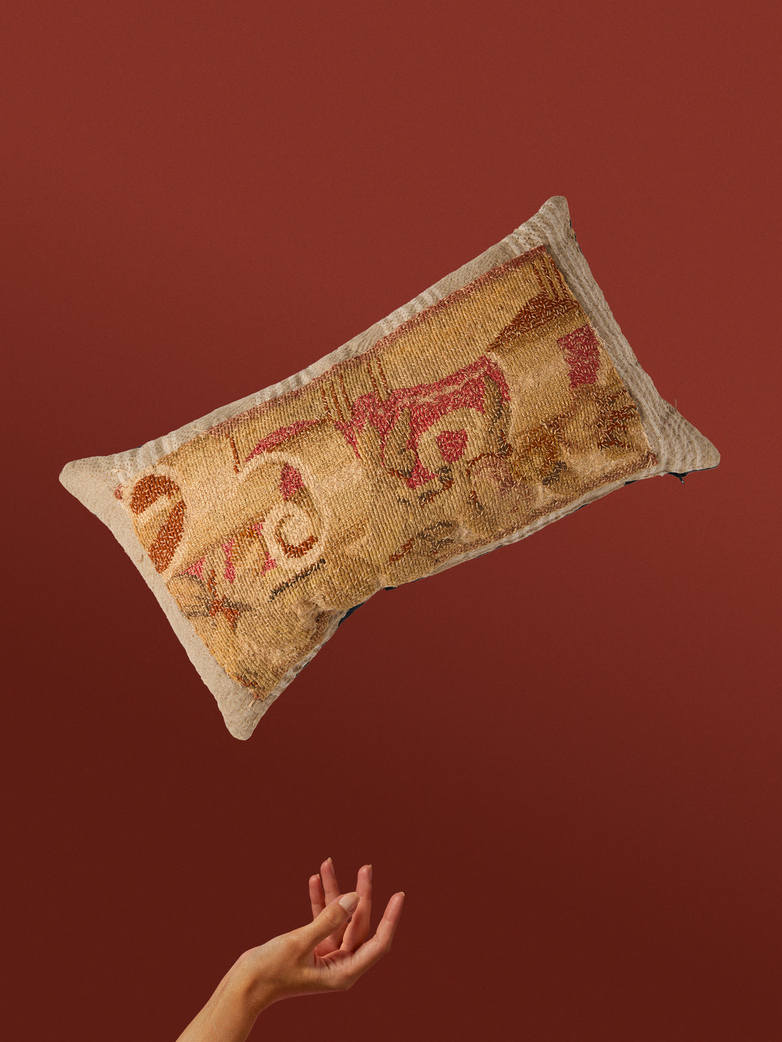 By Walid - 18th-Century French Aubusson Tapestry Wool and Linen Cushion (27.5in/70cm) - Multiple - ABASK