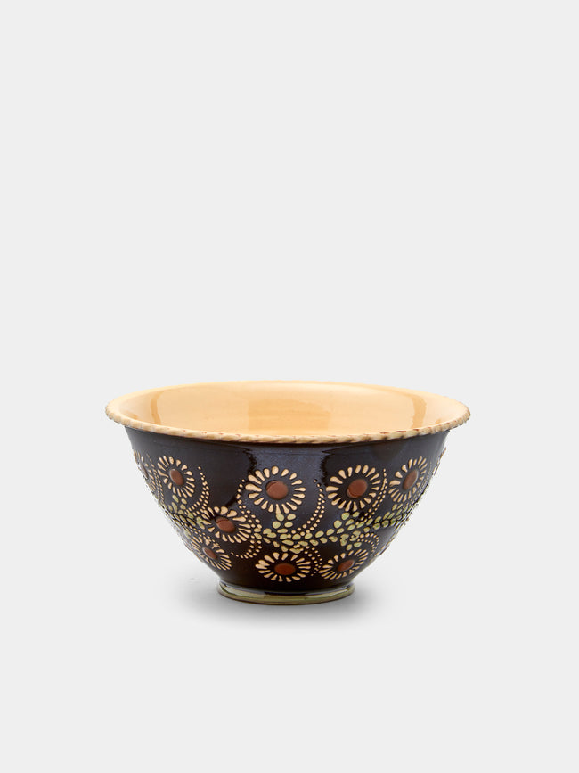Poterie d’Évires - Flowers Hand-Painted Ceramic Small Fluted Serving Bowl - Dark brown - ABASK - 