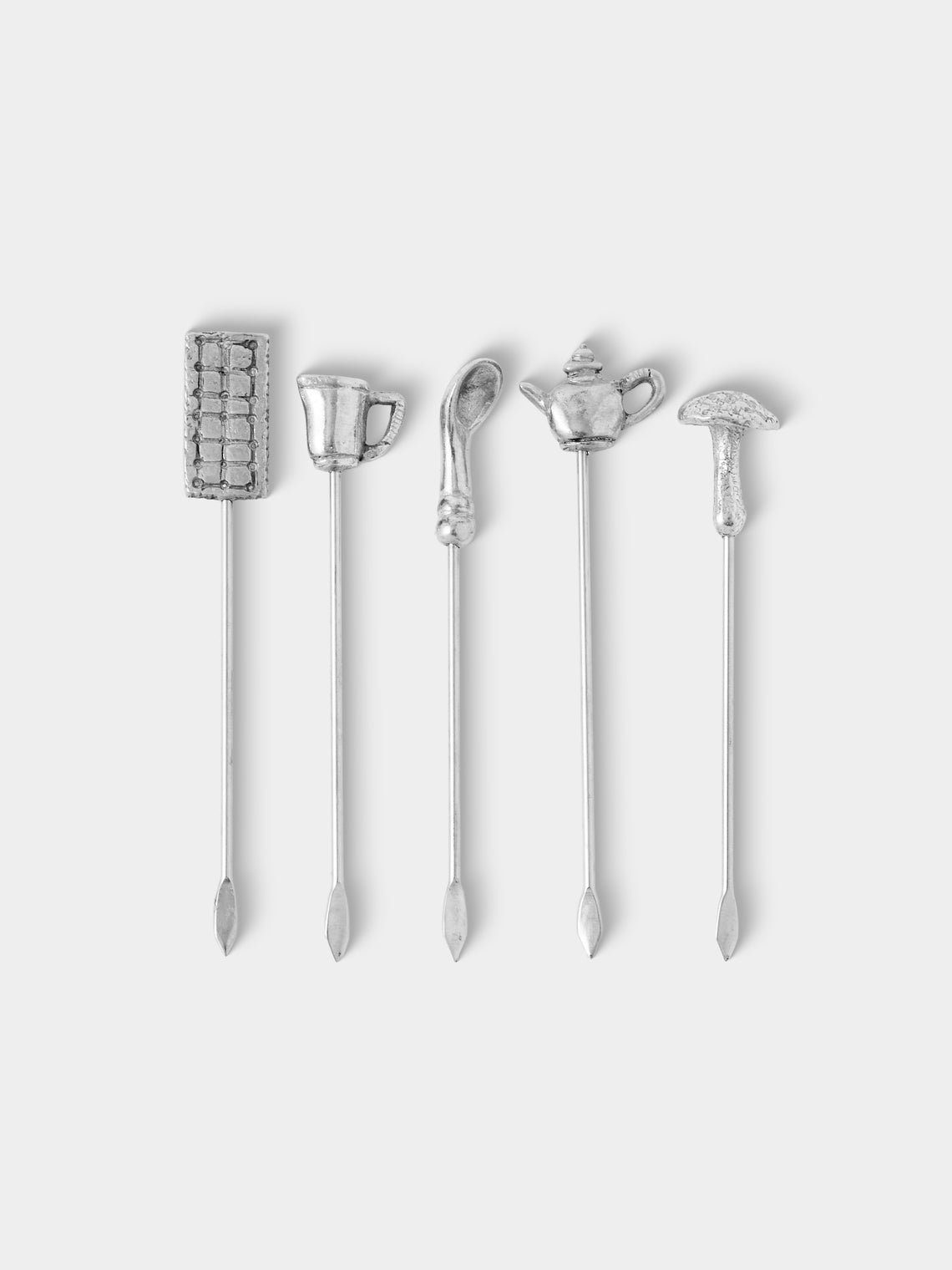 Au Bain Marie - | Set of 6 | Tiny Basket Pewter Cocktail Picks - Silver - ABASK