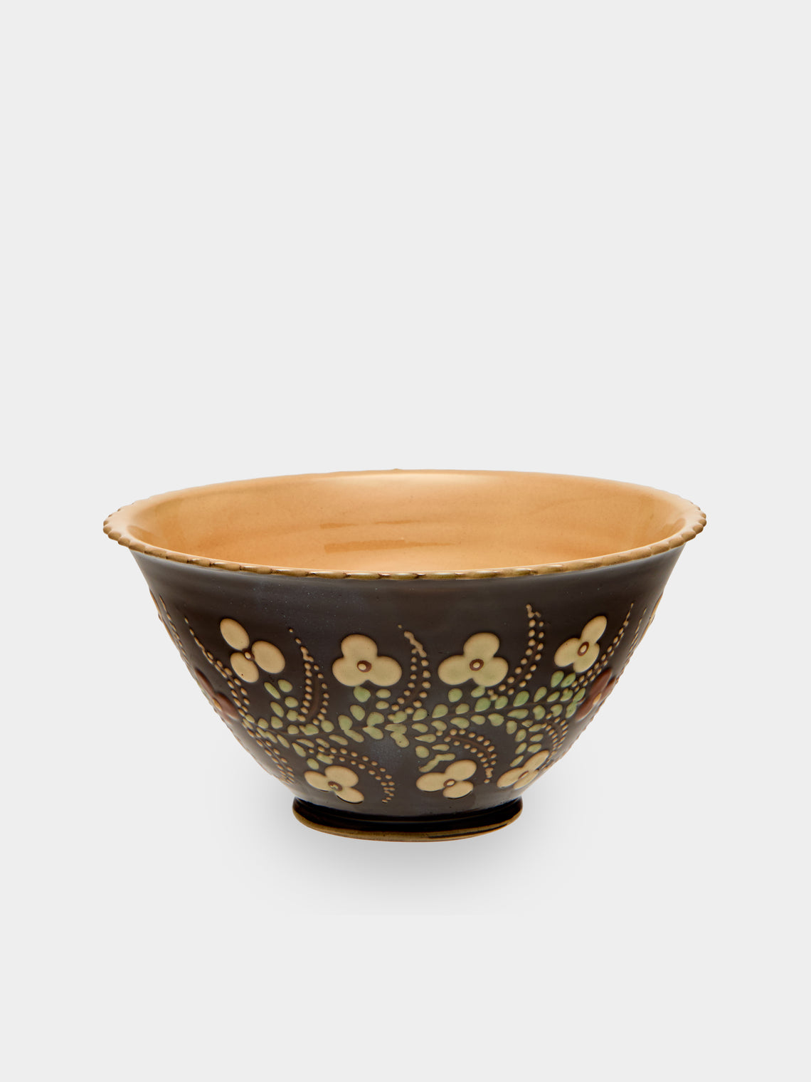 Poterie d’Évires - Flowers Hand-Painted Ceramic Mini Salad Bowl - Dark brown - ABASK - 