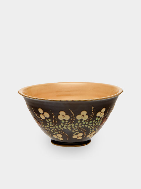 Poterie d’Évires - Flowers Hand-Painted Ceramic Mini Salad Bowl - Dark brown - ABASK - 