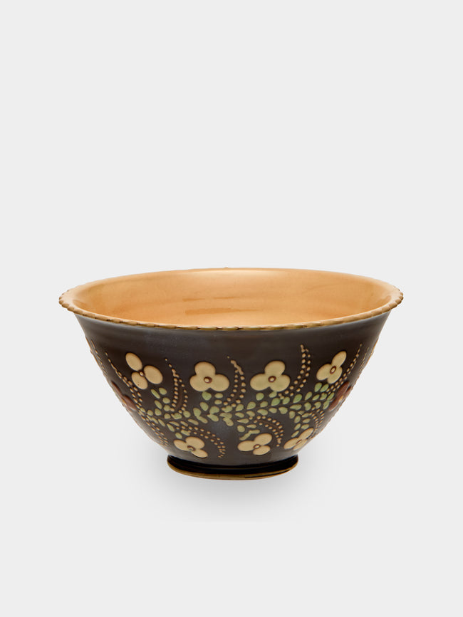 Poterie d’Évires - Flowers Hand-Painted Ceramic Mini Salad Bowl - Dark brown - ABASK - 