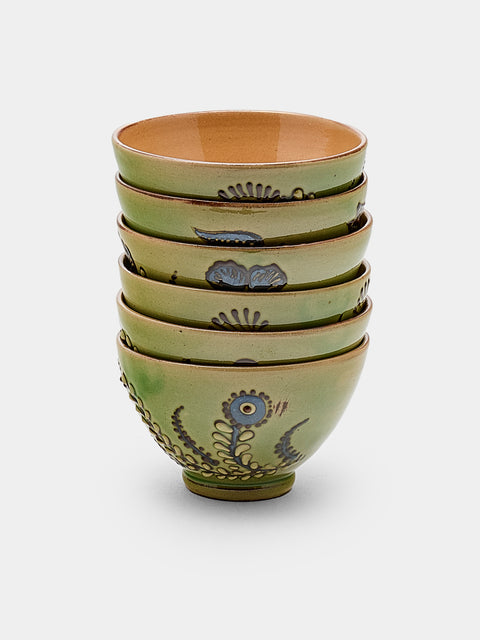 Poterie d’Évires - Flowers Hand-Painted Ceramic Petit Bowls (Set of 6) - Green - ABASK - 