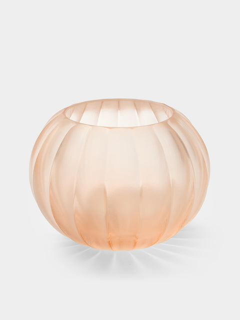 Micheluzzi Glass - Bocia Rose Coste Hand-Blown Murano Glass Vase (6in/16cm) - Pink - ABASK - 