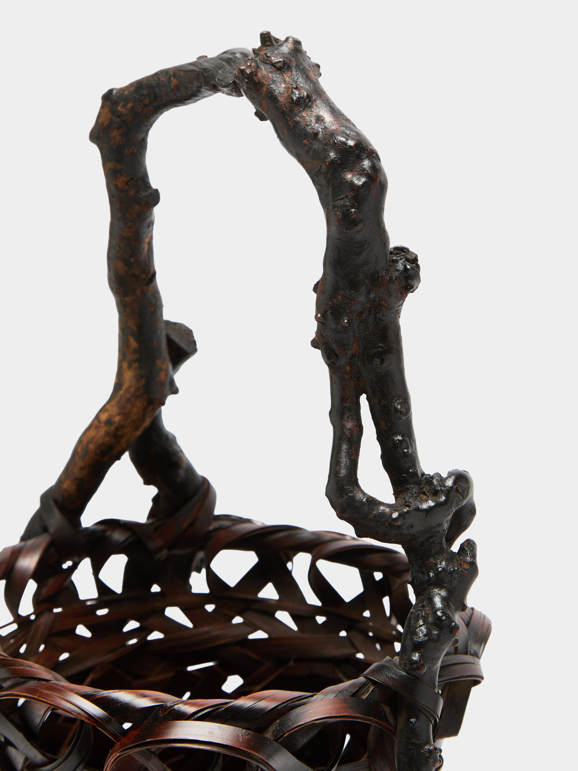 Antique and Vintage - Mid-Century Japanese Bamboo Ikebana Basket - Brown - ABASK