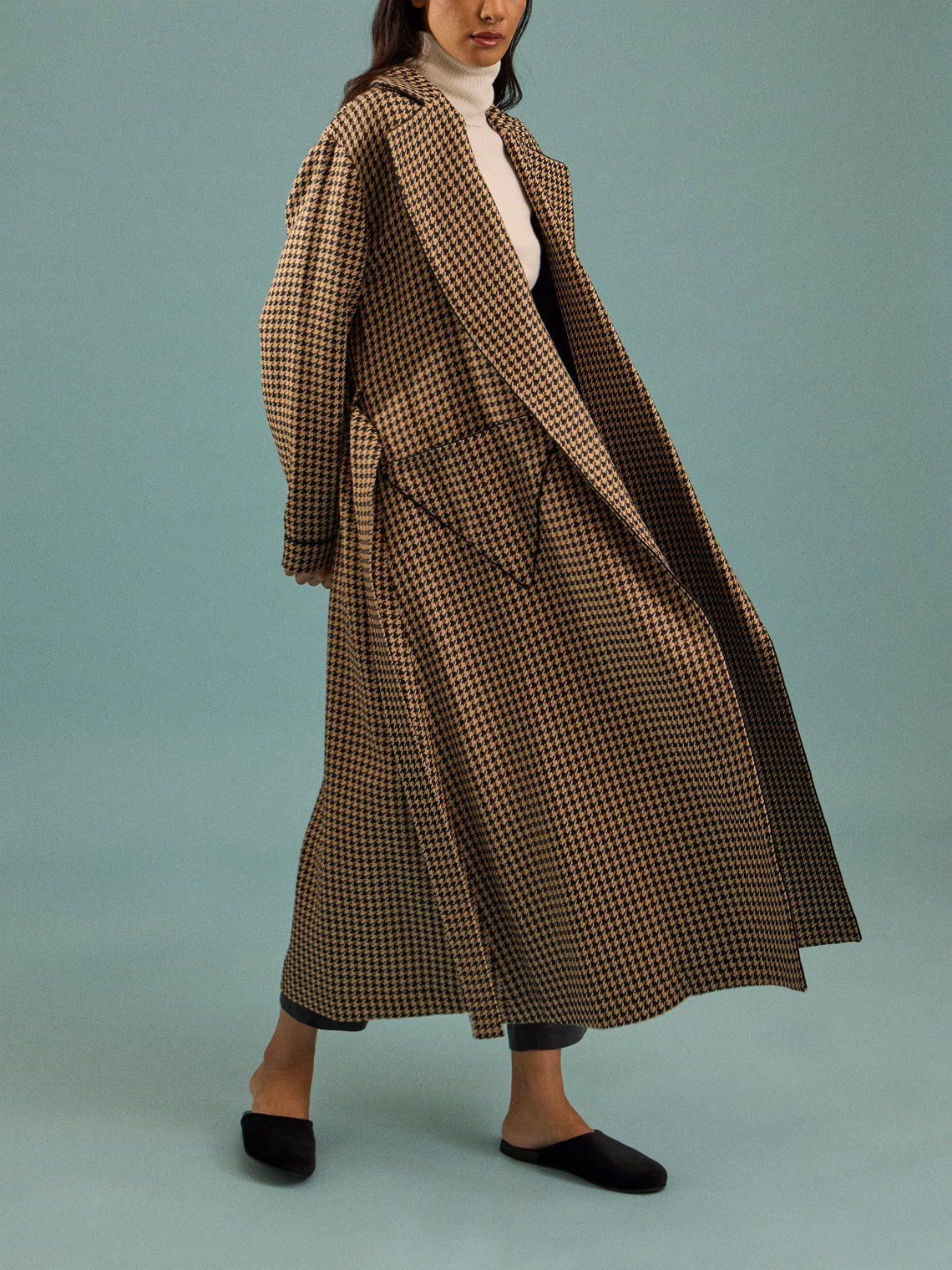 Emilia Wickstead - Wool Houndstooth Robe - Camel - ABASK