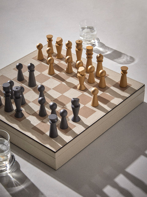 Pinetti - Leather Chess and Checkers Set - Cream - ABASK