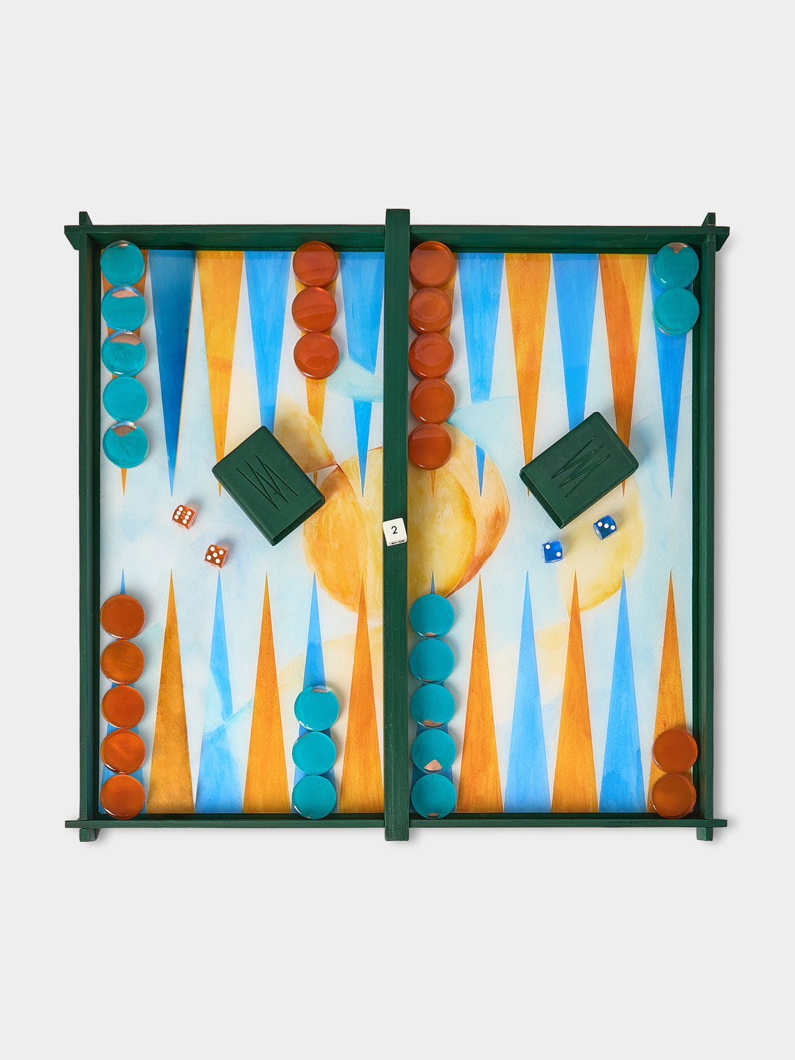 Valeria Molinari - Air Hand-Painted Watercolor Wood Backgammon Set - Blue - ABASK - 