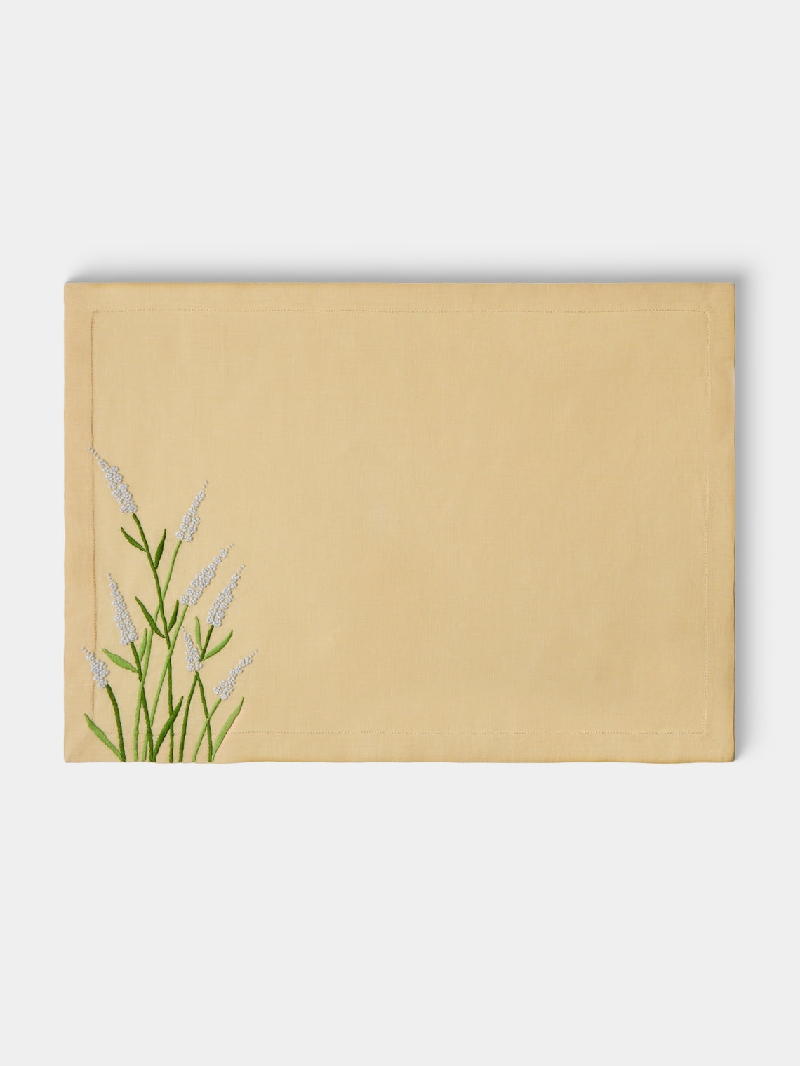 Taf Firenze - | Set of 6 | Floral Hand-Embroiderd Linen Placemats and Napkins - Yellow - ABASK