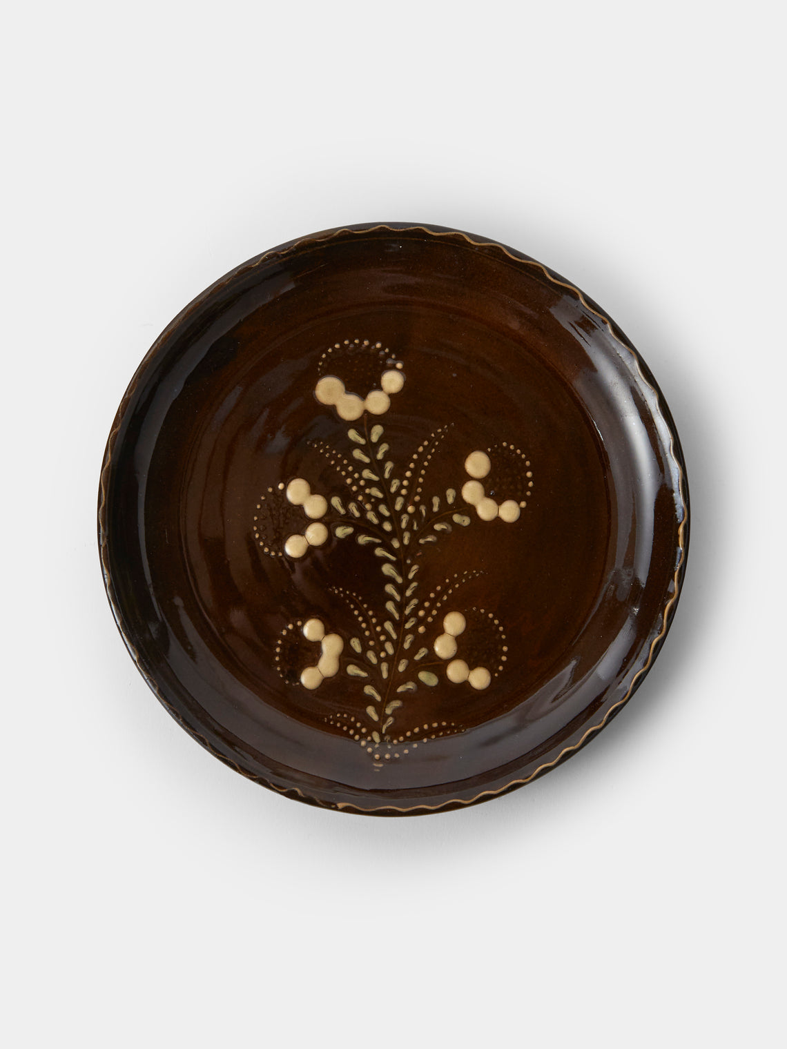 Poterie d’Évires - Flowers Hand-Painted Ceramic Butter Dish - Dark Brown - ABASK