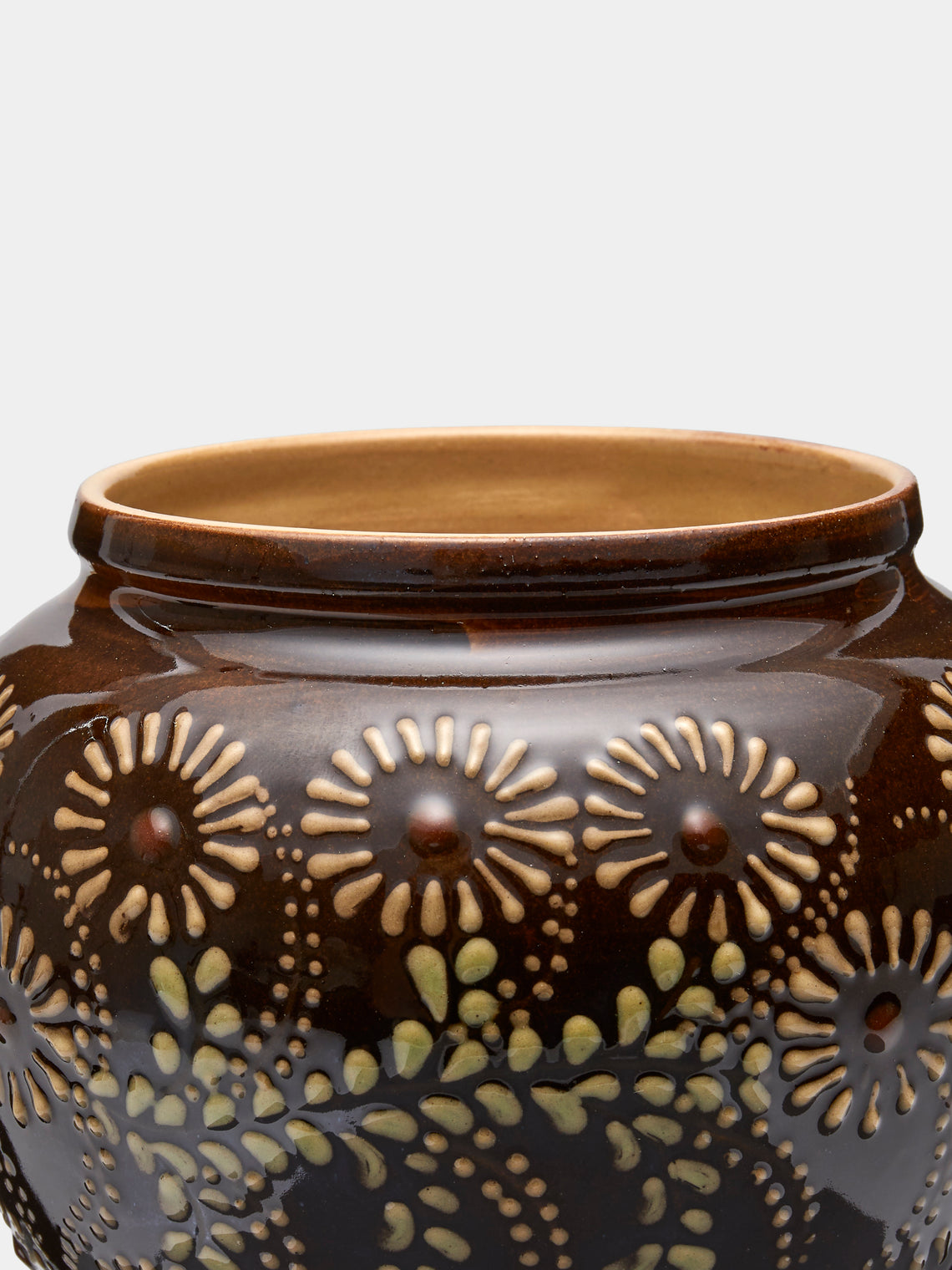 Poterie d’Évires - Flowers Hand-Painted Ceramic Vase (5in/13cm) - Dark brown - ABASK