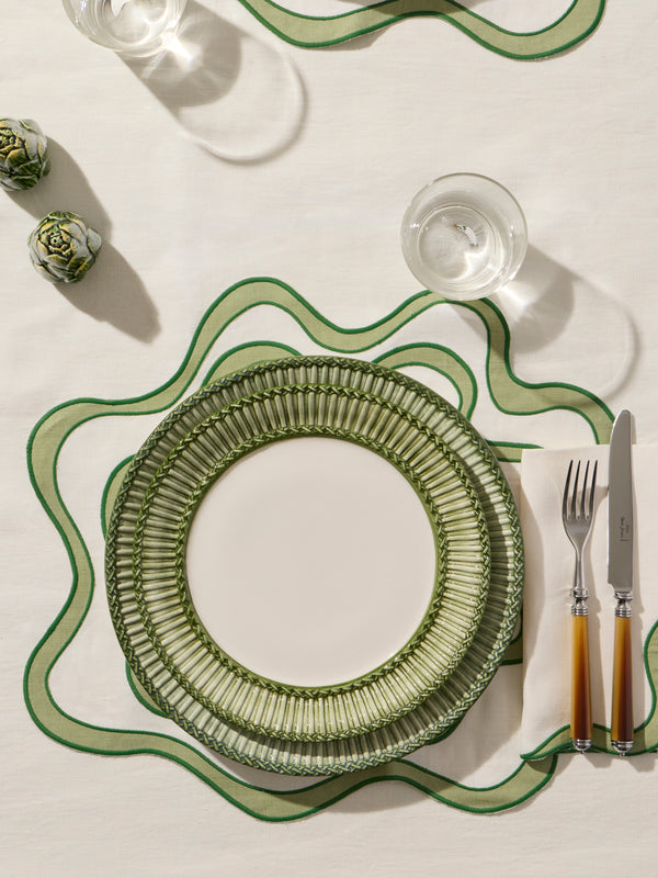 Tessalume Ceramiche - | Set of 4 | Wicker Hand-Painted Ceramic Charger Plates - Light Green - ABASK