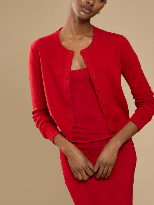 Ryan Roche - Cashmere Cropped Crew-Neck Cardigan - Red - ABASK