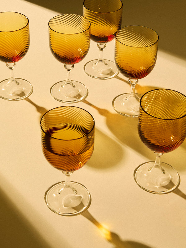 NasonMoretti - | Set of 6 | Twisted Soraya Hand-Blown Murano White Wine Glasses - Yellow - ABASK