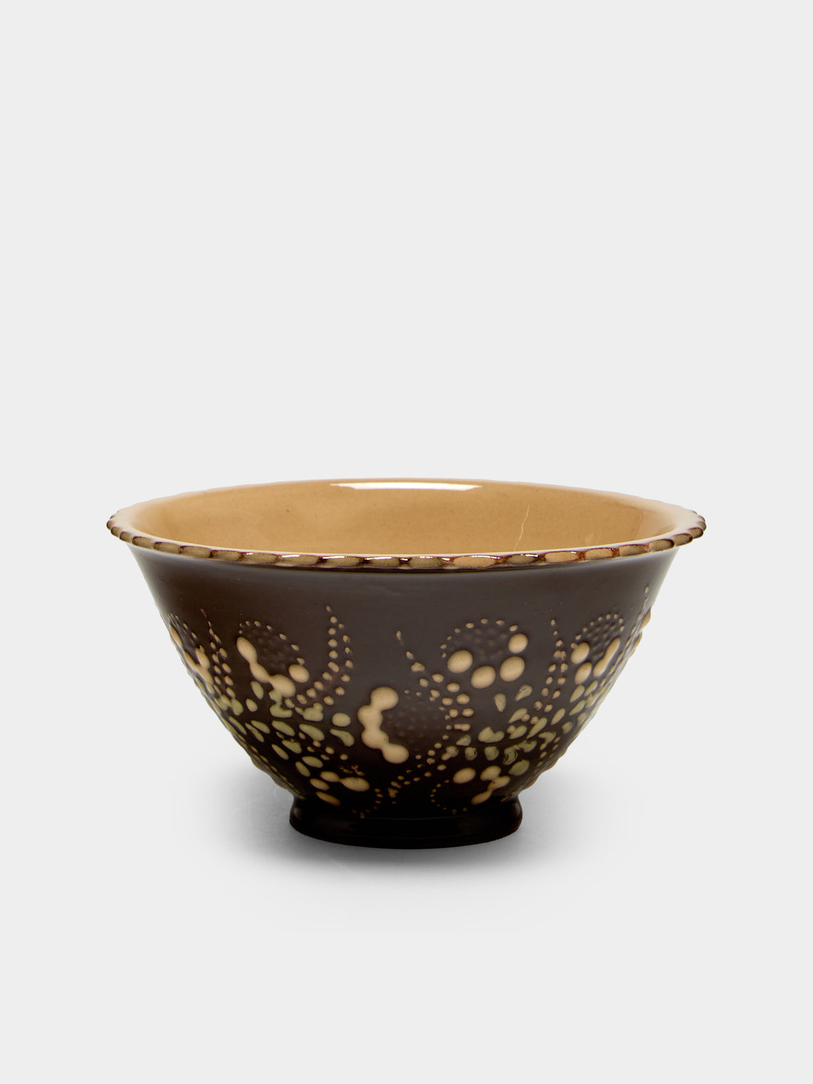 Poterie d’Évires - Flowers Hand-Painted Ceramic Petite Fluted Bowls (Set of 6) - Dark brown - ABASK