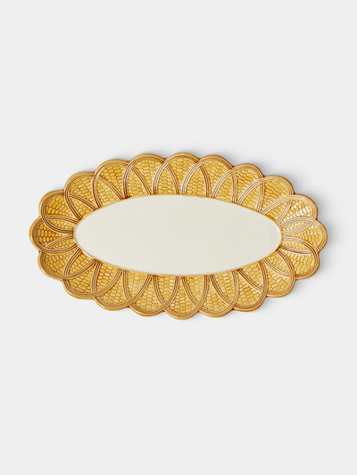 Verdolini - Woven Hand-Painted Majolica Ceramic Serving Platter - Natural - ABASK - 