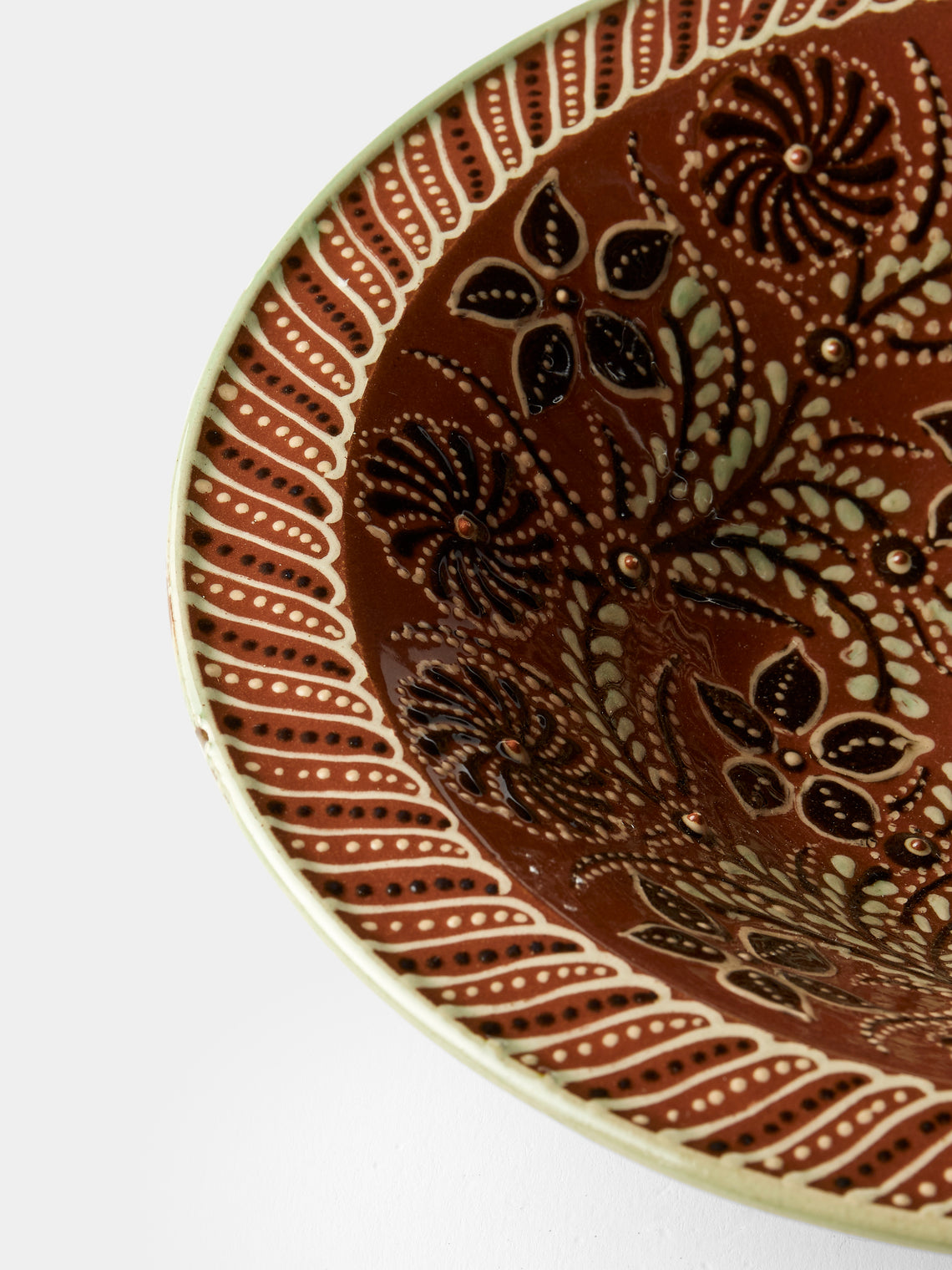 Poterie d’Évires - Flowers Hand-Painted Ceramic Serving Bowl - Light brown - ABASK