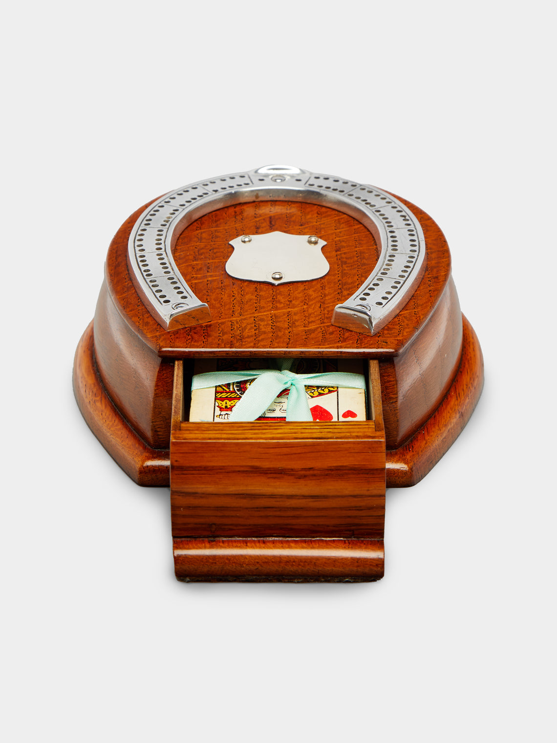 Antique and Vintage - 1910s Horse English Oak and Silver-Plated Cribbage & Cards Box -  - ABASK