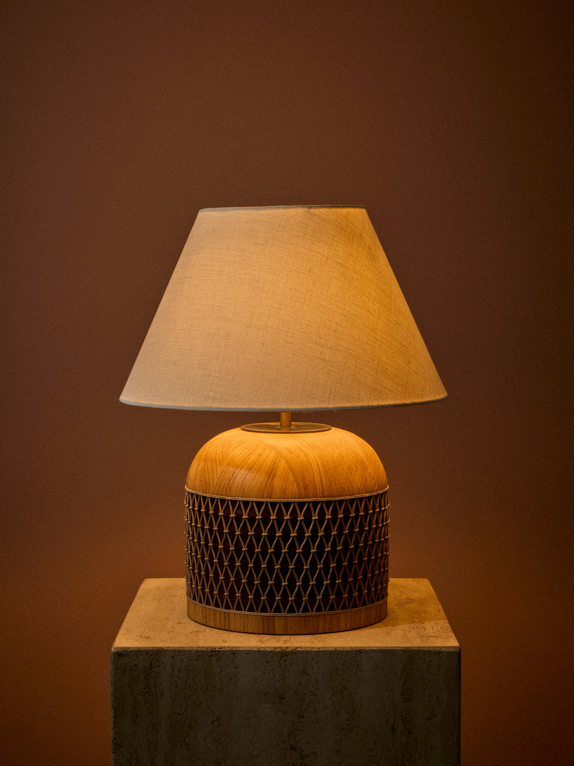 Aimee Betts - Ricasso Barrel Oak and Leather Short Table Lamp - Brown - ABASK