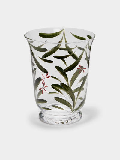 Los Vasos de Agua Clara - Dragonfly Hand-Painted Crystal Hurricane Candle Holder - Green - ABASK - 