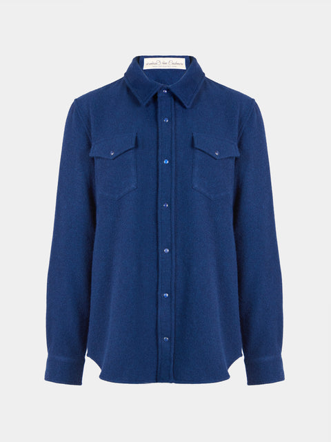 God's True Cashmere - Cashmere Shirt | Size: M - Navy - ABASK - 