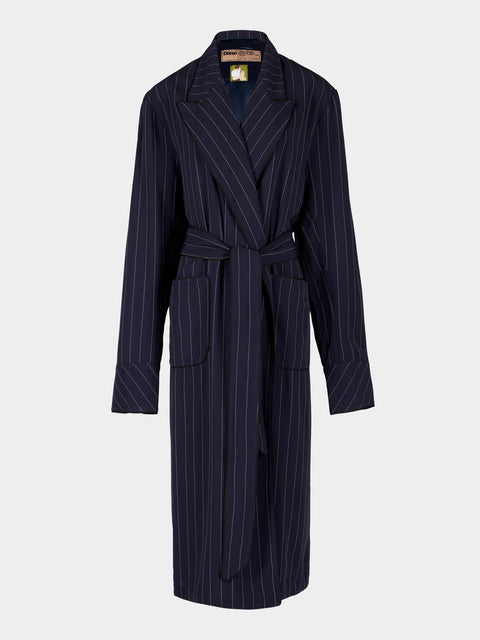 Dorso - Women's The Gessato Wool Robe - Navy - ABASK - 