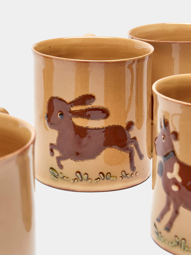 Poterie d’Évires - Animals Hand-Painted Ceramic Mugs (Set of 6) - Cream - ABASK