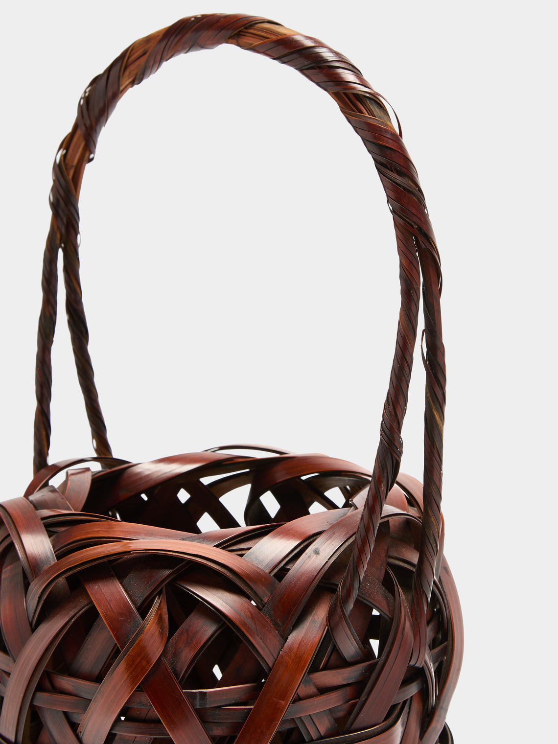 Antique and Vintage - Mid-Century Japanese Bamboo Ikebana Basket - Brown - ABASK