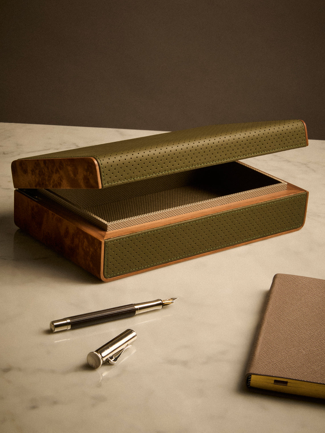 Linley - Faraday Walnut and Leather Box - Green - ABASK