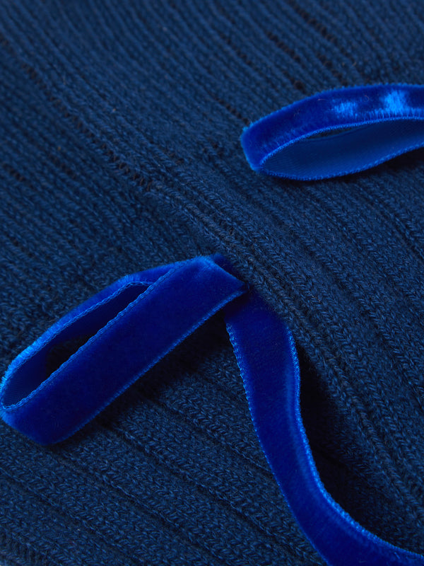 Maria La Rosa - College Velvet Bow Cashmere Knee-High Socks -  - ABASK