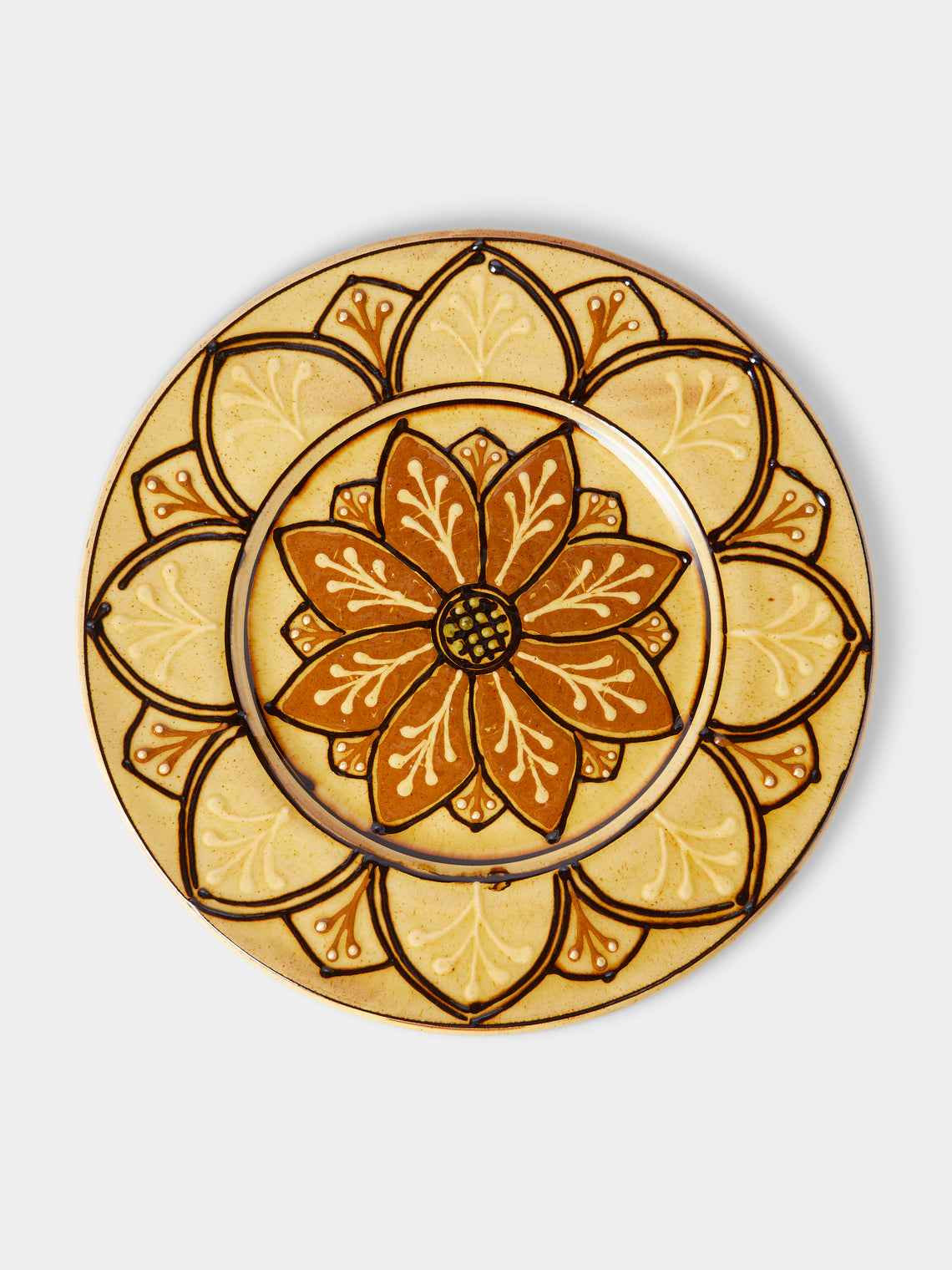 Fitch & McAndrew - Dahlias Slipware Serving Plate (13.4in/34cm) - Yellow - ABASK - 