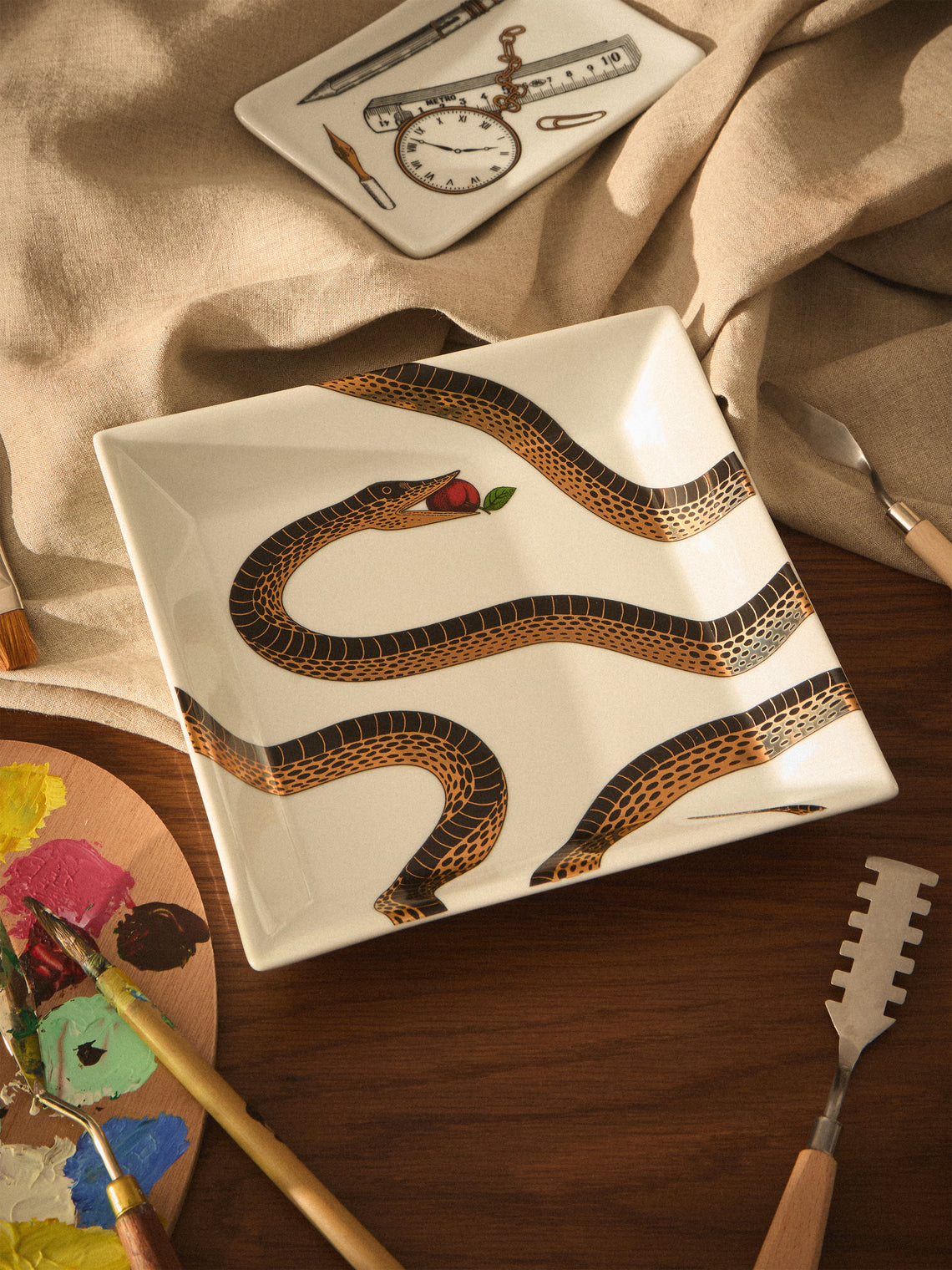 Fornasetti - Peccato Originale Porcelain Square Plate (11.5in/29cm) - Multiple - ABASK